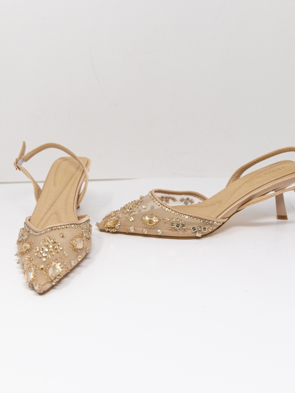 NEW Azalea Wang Valeriy Ankle Strap Pointed Toe Rhinestone Mesh Pumps Heels Shoe - Picture 1 of 4